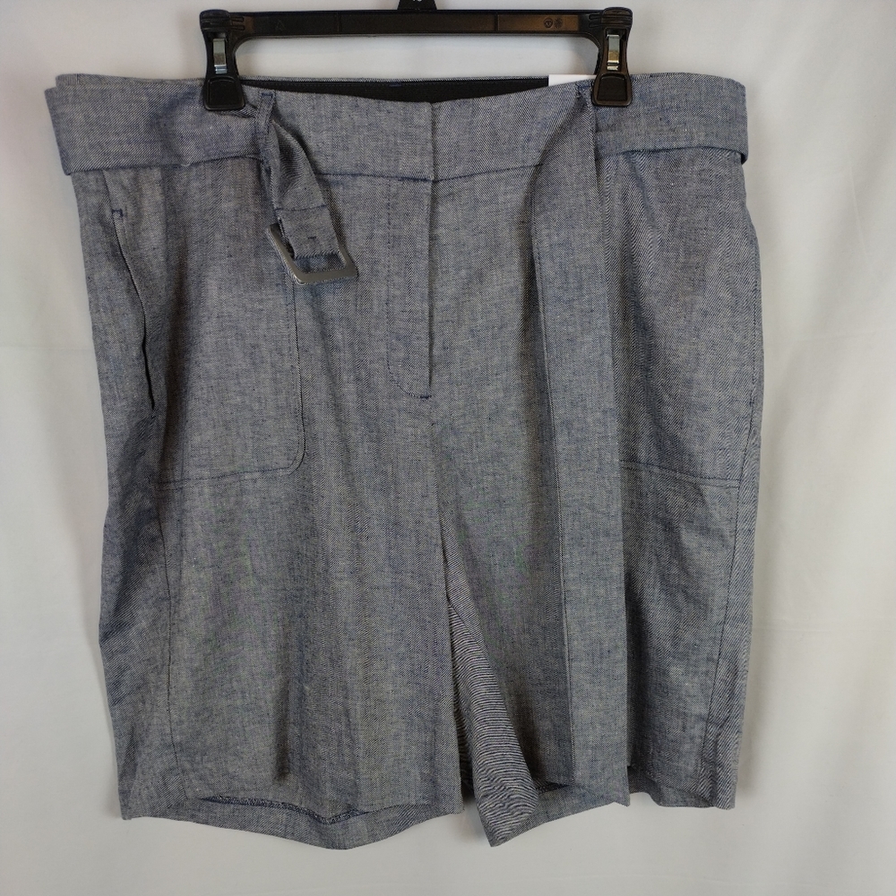 1873 NEW Lane Bryant Chambray Linen Blend Hi-Waist 10" Dress Shorts Blue Sz 16